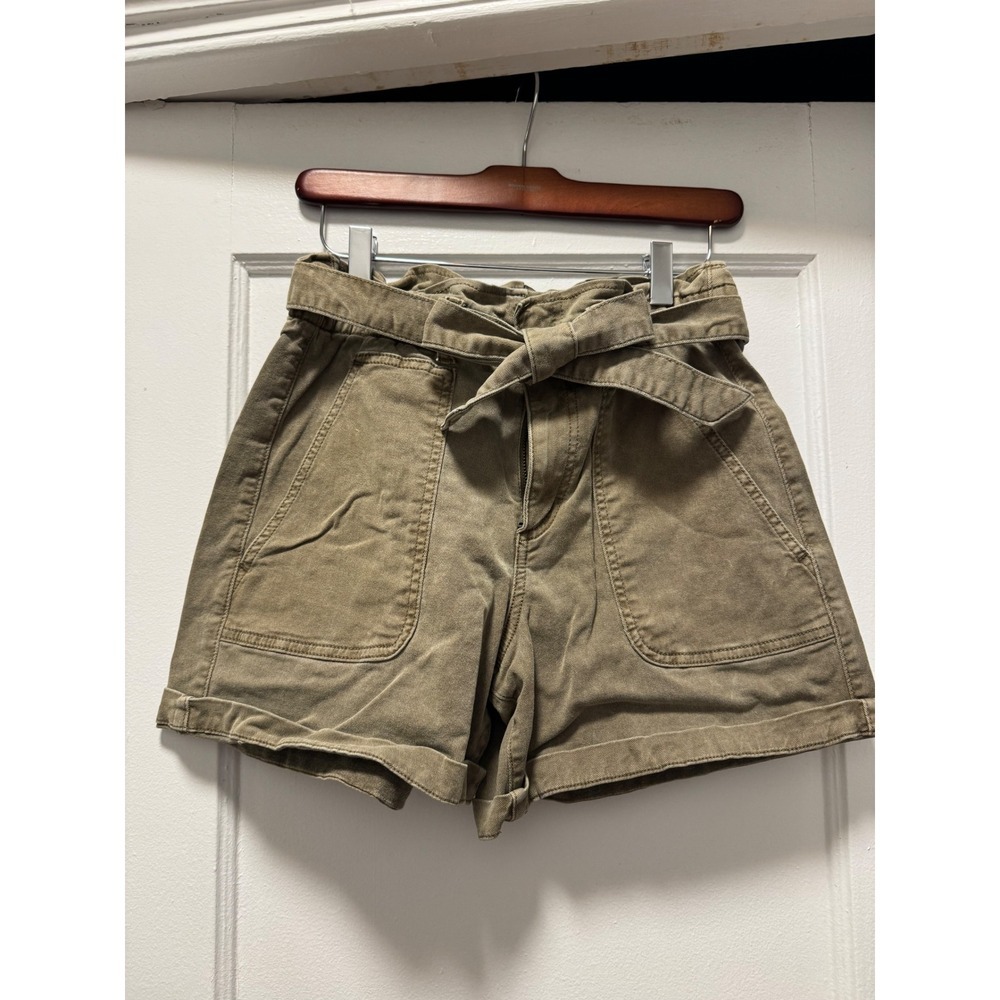 LOFT Olive Green High-Waist Paperbag Shorts with Tie Belt